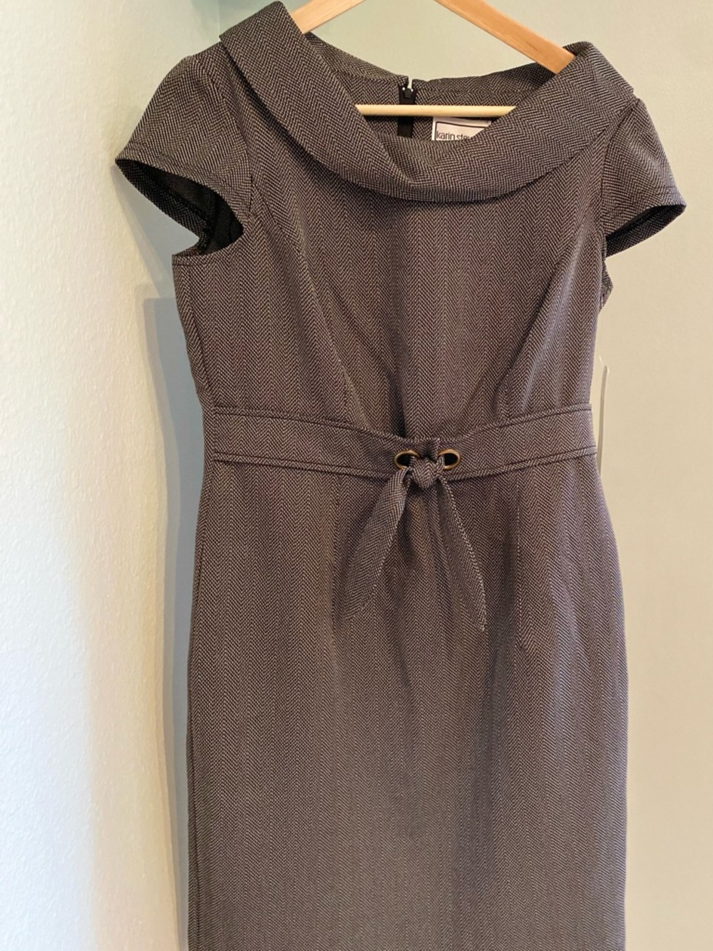 Karin Stevens Heather Gray Midi Sheath Dress with Tie Waist